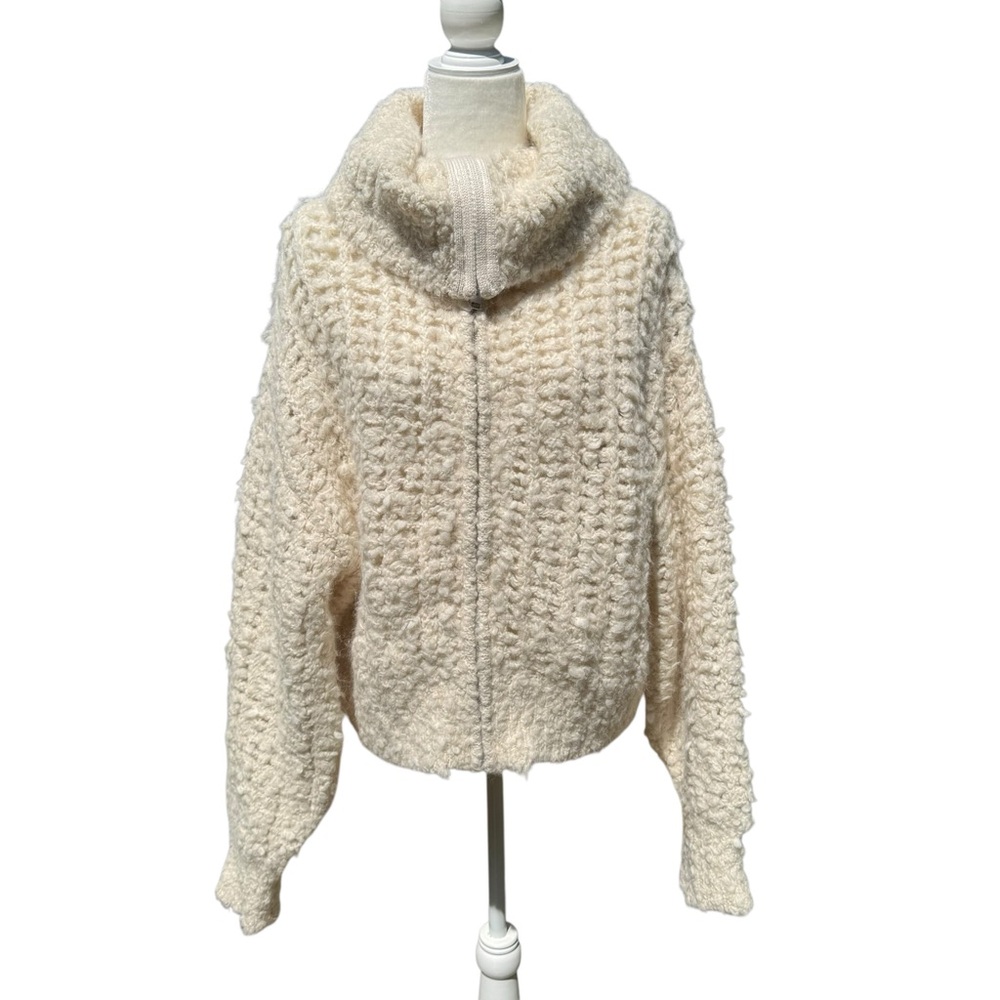 NWT Banana Republic ALPACA-WOOL BOUCLÉ ZIP-FRONT SWEATER - Picture 7 of 8